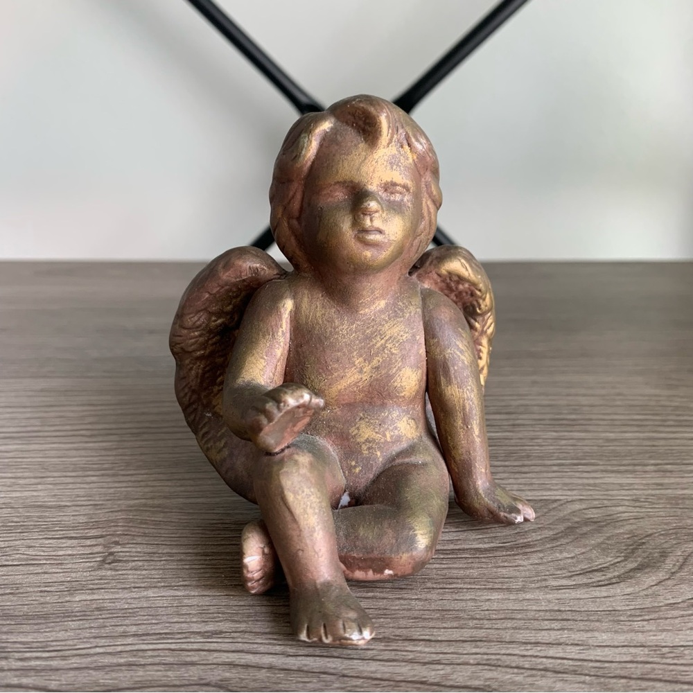 Sitting Bronze Color Painted Angel Cherub